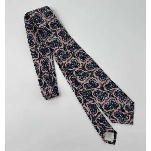 Jarrod’s Tie, 100% Silk, Made By Hand, Printed In England, Pink & Navy Paisley - Picture 2 of 14